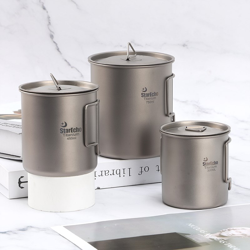 速发St户外纯钛马克杯带盖杯叠便携茶杯咖啡杯钛合金赠送折套
