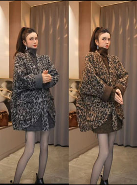 【25103#】冬季新款韩版显瘦豹纹印花加棉外套