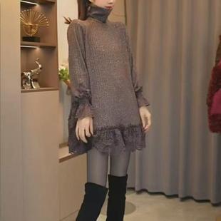百搭高领坑条蕾丝打底衫 1975HH新款 时尚