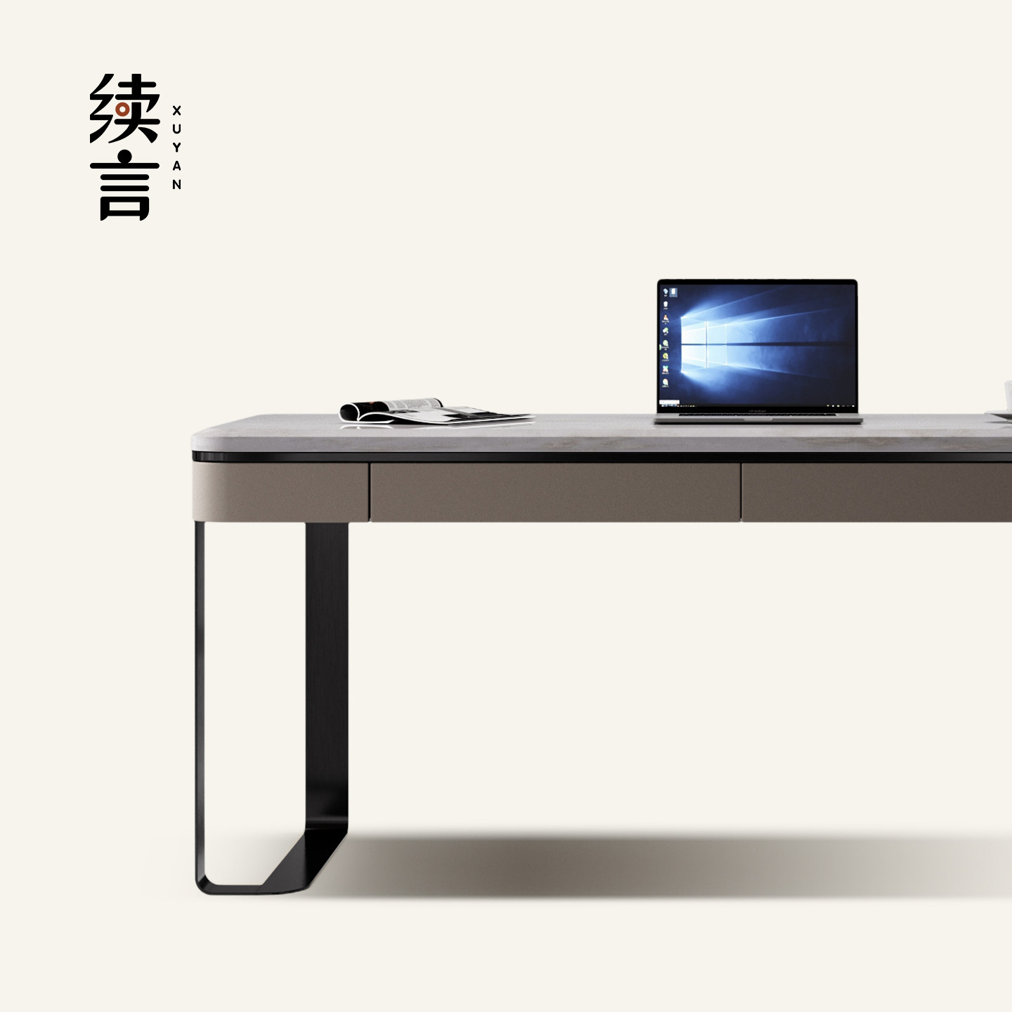 续言 摩登东方天然大理石书桌 高端书房家用书桌现代简约奢石书桌