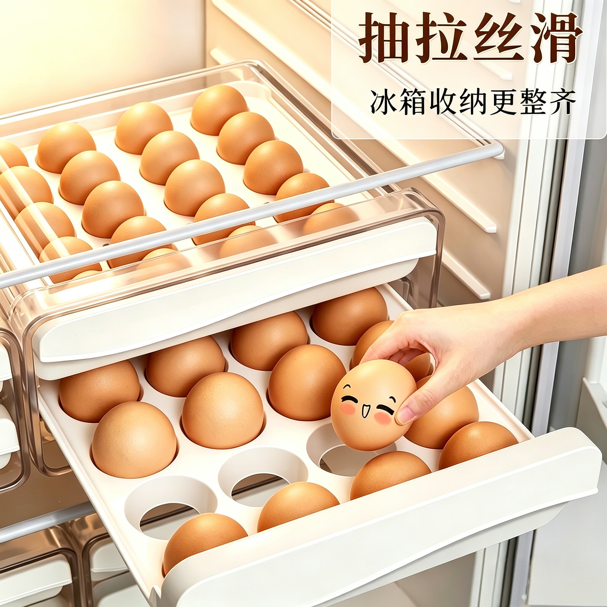 冰箱鸡蛋收纳盒抽屉式家用厨房保鲜放鸡蛋架托置物架整理盒食品级图片