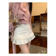 抽褶双层百褶裙女夏季短裙高腰显瘦半身裙短款A字裙裙子白色其他