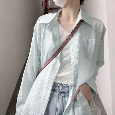 百搭休闲时尚长袖薄款防晒条纹衬衫上衣女设计感夏季宽松衬衣外套