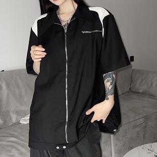 outerwear zipper womens loose shirt color contrast