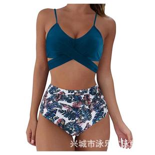 sexy bikini split high Swimsuit cross waist print ladies