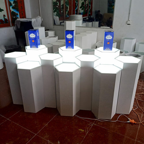 精品六角发光展示台产品展台净水机智能锁烤漆飞机模型六角形地台