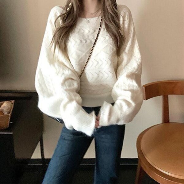韩系气质麻花蝙蝠袖毛衣外套女秋冬新款慵懒休闲宽松百搭针织上衣