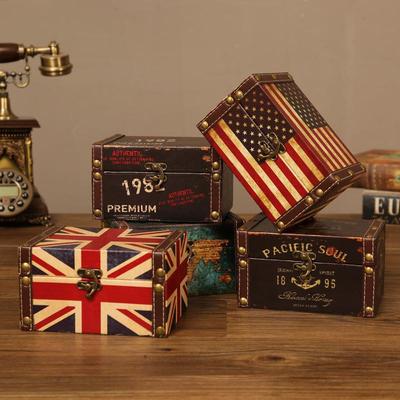 复古美式皮革收纳盒桌面证件杂物收纳带盖防尘木盒国伦风储物盒子