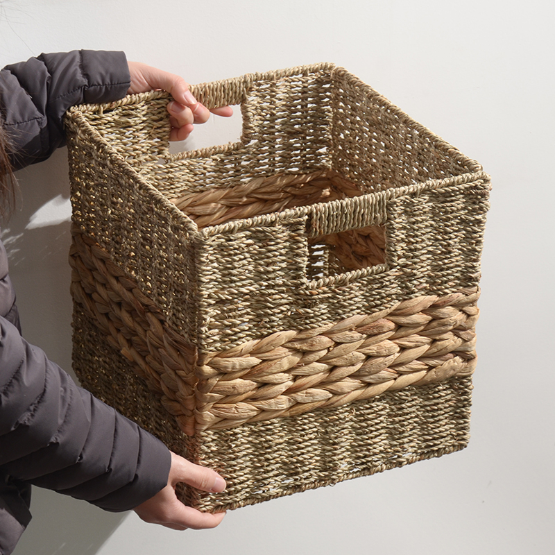 oakliving葫芦草编收纳篮可折叠储物筐家用整理篮大容量杂物收纳
