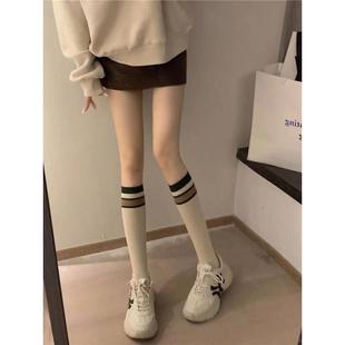 百搭jk辣妹簡約純色小腿襪韓系潮壓力顯瘦條紋學院風春秋中長筒襪