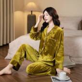 睡衣女新款 女 外穿金丝绒保暖厚套装 提花家居服套装 长袖