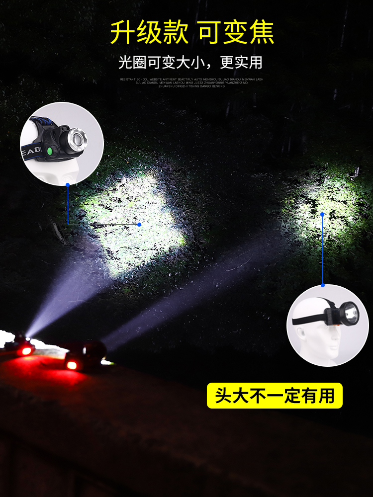 德国日本进口技术LED头灯强光超亮头戴式感应夜钓鱼矿灯小手电筒