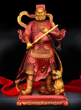 速发铜武财神赵公明摆件黄铜彩绘财虎立神家居件铺供养摆店大号赵