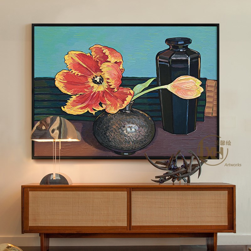 速发风书房装饰画陶瓷花瓶花卉肌理画客厅玄关纯手绘油画抽象挂画图片