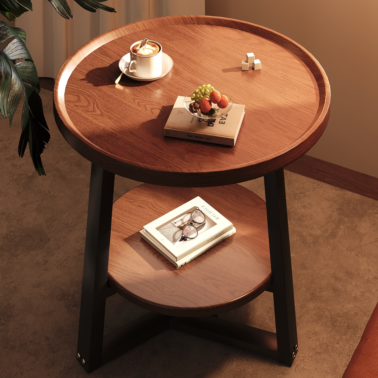 速发茶厅客几家用小户桌沙发边几简约圆型创意台茶桌置物架桌子