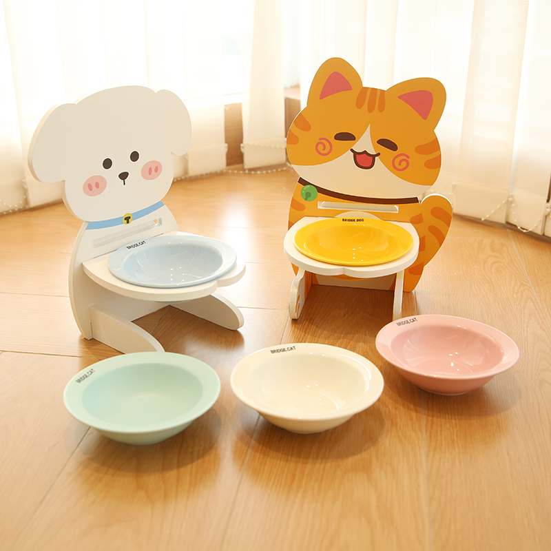 速发猫碗陶瓷猫食盆猫饭高高脚bd飞架碗碗狗碗水碗木碟抬盆架