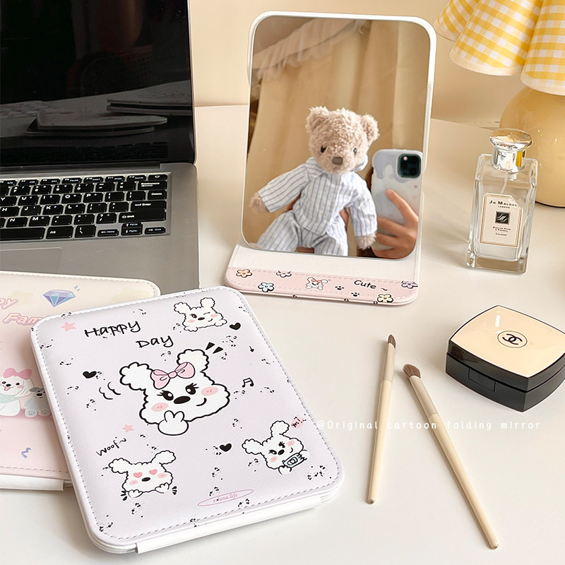 速发折爱可叠镜镜子学生宿舍梳妆小办公室桌面可立台式随身便携化