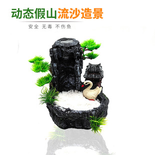 新款鱼缸水中流沙瀑布套餐雨林缸生态缸风水摆件树脂假山造景装饰