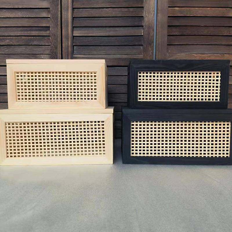 复古藤编收纳筐桌面实木收纳盒家庭带盖杂物玩具收纳筐书本收纳盒,收纳整理,首饰盒,淘宝优惠券,粉丝福利购,淘宝优惠卷