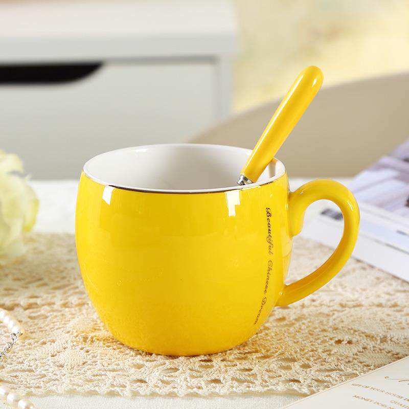 陶瓷艾乐杯糖果色矮胖大口家用牛奶咖啡早餐杯配盖配勺,餐饮具,马克杯,淘宝优惠券,粉丝福利购,淘宝优惠卷