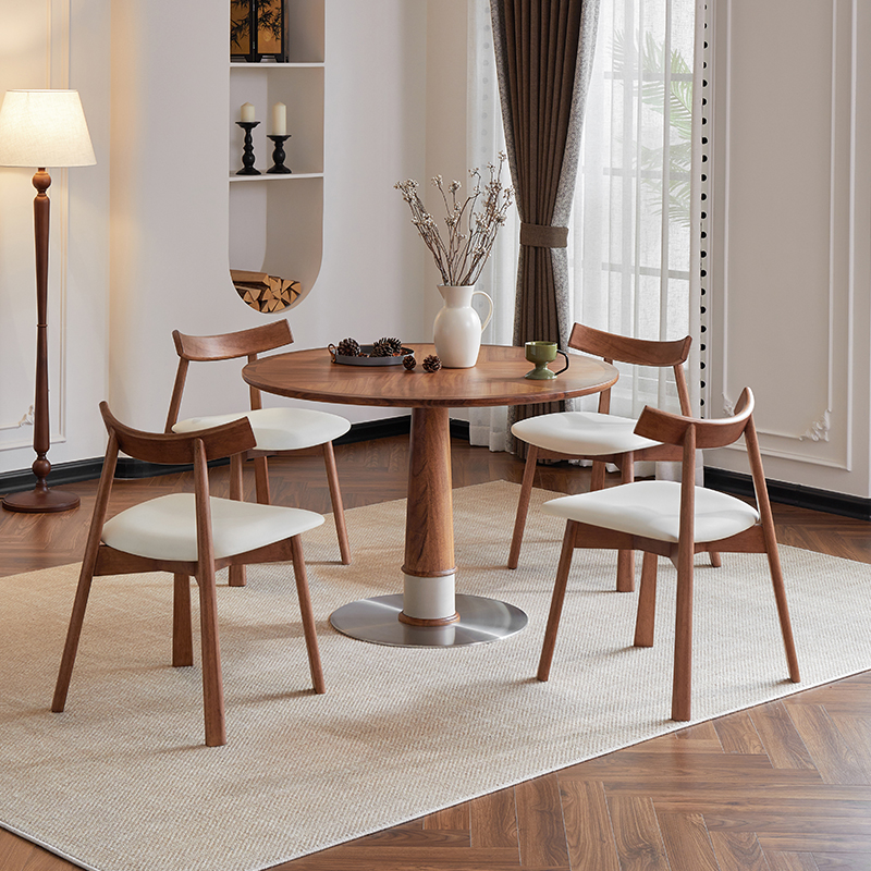 芝华仕实木岩板圆桌中古风ct221