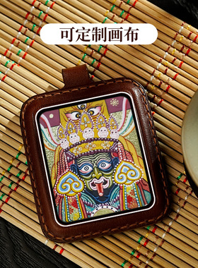 西藏风手绘描金五爷唐卡尼泊尔青海手工皮质可定图案吊坠挂件