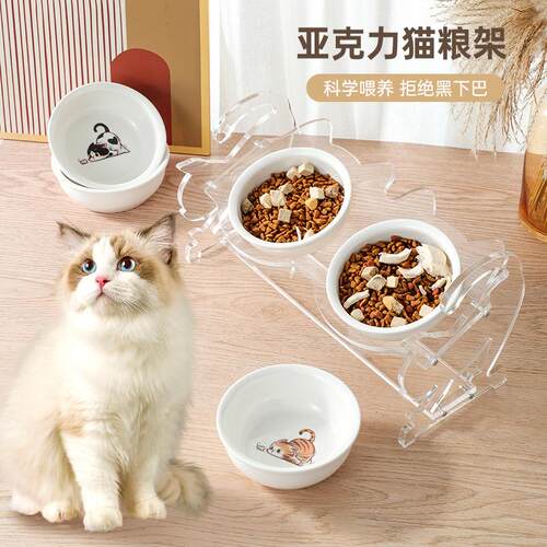 亚克力宠物陶瓷双碗架猫狗饮水碗
