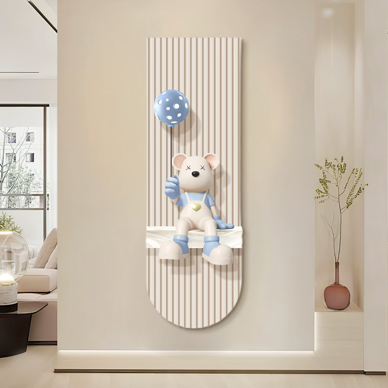 电视墙kaws入户玄关暴力熊装饰画带灯窄长条挂画背景衣柜走廊竖版