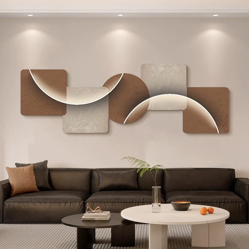 客厅床头几何弧形装饰画带灯主卧沙发电视背景墙挂画卧室不规则壁