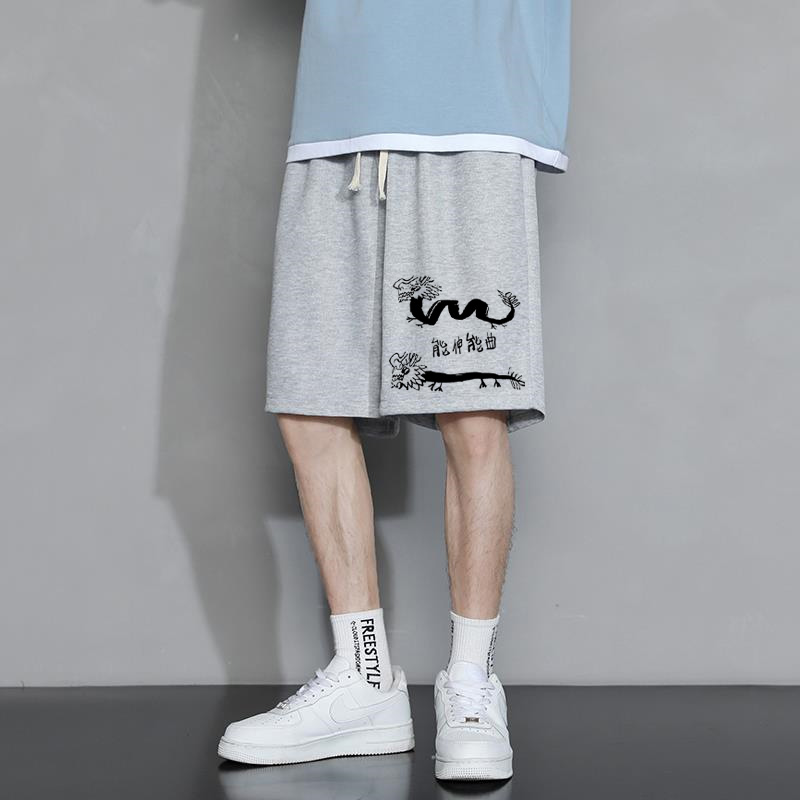 美式潮牌复古卡通肥佬印花短裤男夏季嘻哈运动街头直筒宽松五分裤