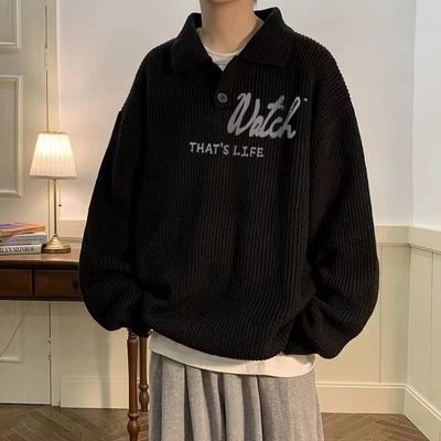 日系polo领毛衣男秋冬加厚
