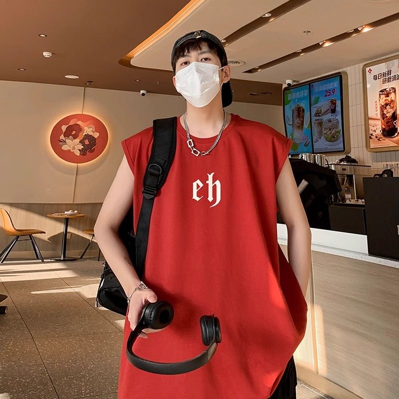 美式运动背心男款夏季宽松ins透气无袖T恤潮流潮牌印花坎肩上衣服