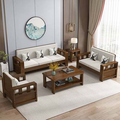 科技布艺全实木沙发组合简约客厅大小户型新中式三人位经济型家具