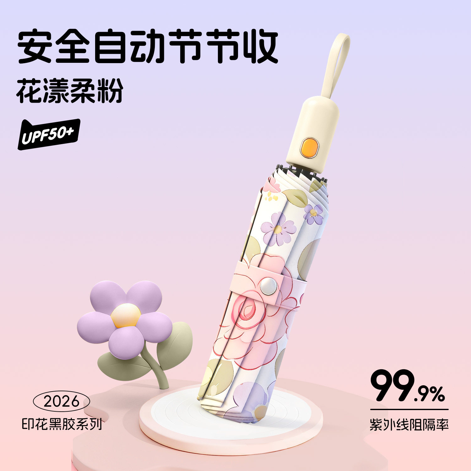 黑胶UPF50+晴雨折叠伞图片