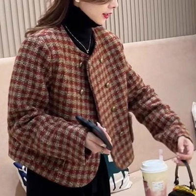 小香风格子短款外套女秋