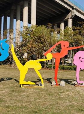 简约不锈钢人物雕塑学校体育公园公路标识自行车装饰美陈摆件定制