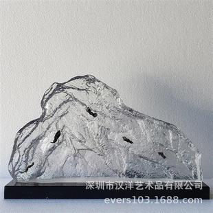 装 酒店人造水晶新款 现代双面肌理透明树脂假山摆件家居饰品艺术品