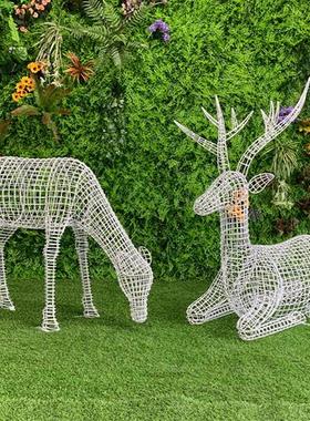 户外不锈钢镂空梅花鹿雕塑铁艺金属网格动物售楼部小区草坪装饰品