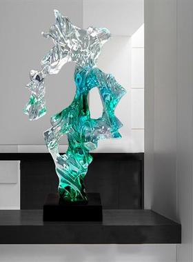 新中式透明太湖石摆件树脂雕塑大玄关电视柜旁客厅家居艺术装饰品