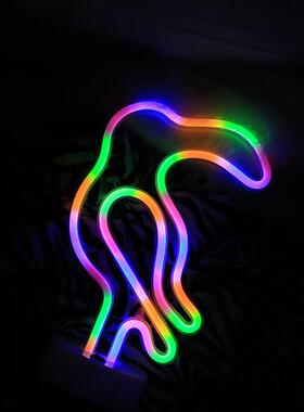 LED霓虹灯火烈鸟圣诞树雪人独角兽爱心造型灯带底座小夜灯USB双用