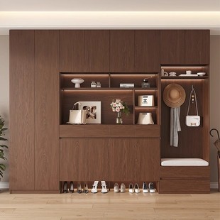 现代简约实木鞋柜玄关柜一体化大容量储物柜多层板入户门厅柜