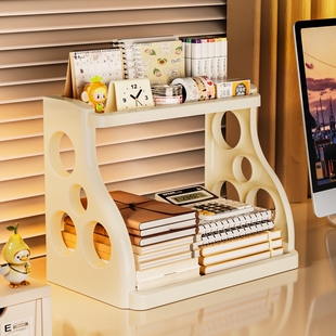 桌面置物架学生写字台书本收纳盒大容量多层办公室工位文件整理架