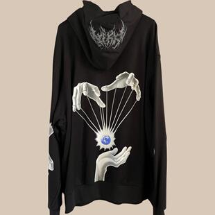 Insane Nika wear hands Sweatshirt rare look复古叠穿连帽卫衣