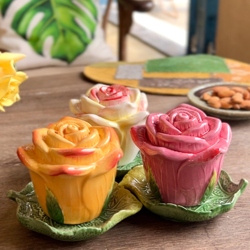 釉下彩玫瑰花陶瓷牙签罐方亚陶瓷