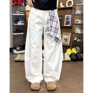 子 男宽松显瘦baggy垂感镰刀裤 cleanfit白色美式 水洗弯刀牛仔裤