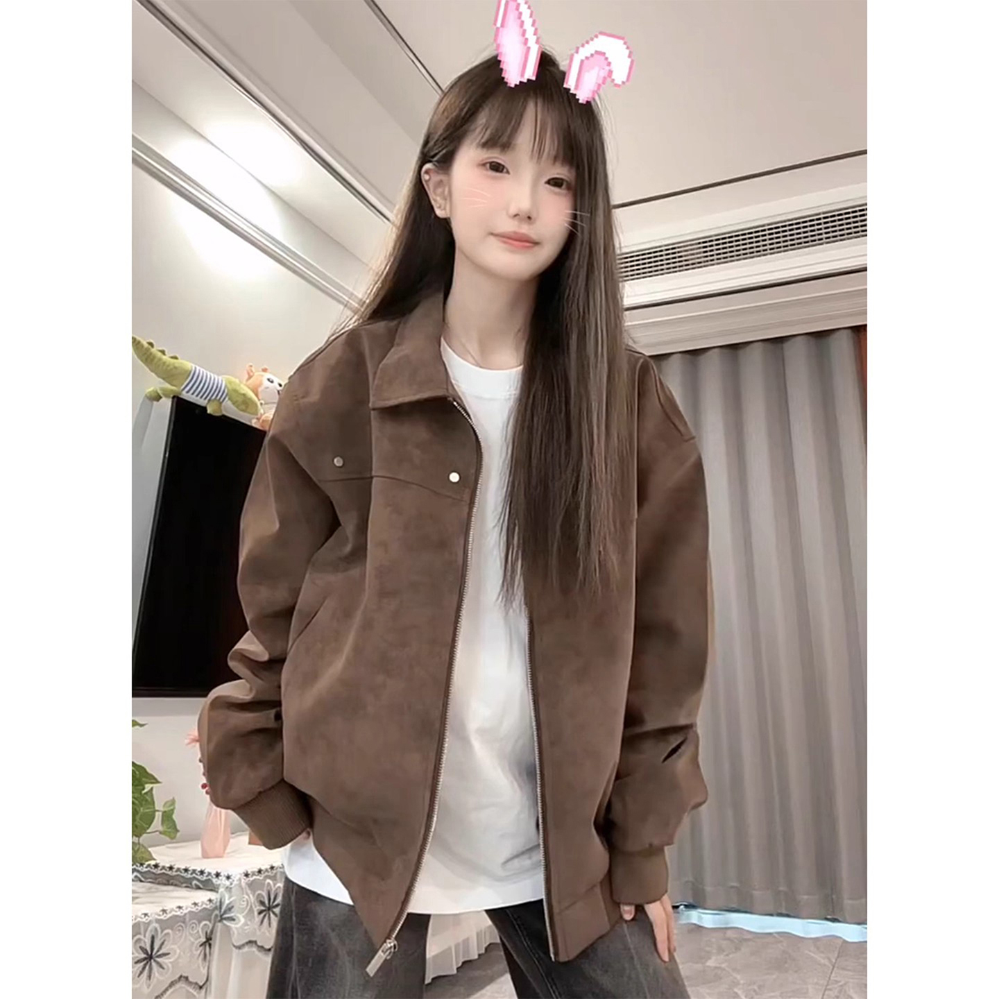 咖色美式复古皮衣外套男