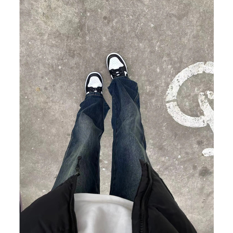 高级感美式复古牛仔裤男高街痞帅