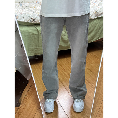 美式烟灰色微喇牛仔裤男款