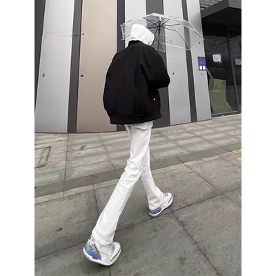 美式vibe白色高街牛仔裤男微喇裤