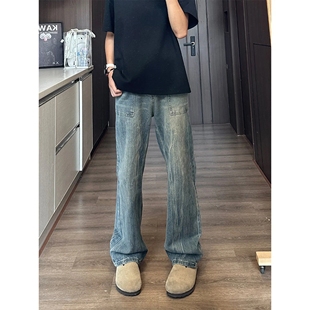 复古牛仔裤 高街设计感宽松直筒裤 男款 新款 子 秋季 cleanfit蓝色美式